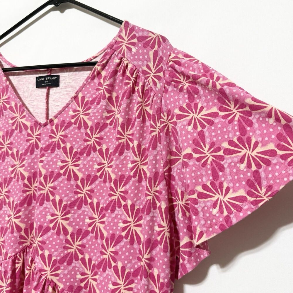 Lane Bryant 22/24 Swing V-Neck Tiered Dress Pink Short Sleeve Cotton Casual - Picture 5 of 12